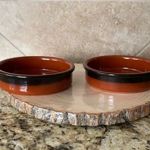 2 Cermer Ramekins Creme Brulee Flan Baking Dish Dessert Bowl Terracotta Pottery